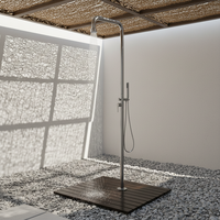LUSA Robinet de sol en laiton chaud/froid finition brossée avec barre de douche coulissante à jet de pluie, ensemble de douche extérieur autoportant pour piscine