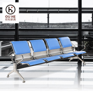 Silla de espera de acero inoxidable Ou He con cojín de cuero PVC, hilera de sillas para asientos públicos en estaciones. - Product Image 1