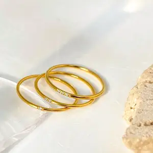 Minimalist Design 316L Stainless Steel Zirconia Ring Titanium Steel 18K Gold Plated Tiny Diamond Ring For Wedding Engagement