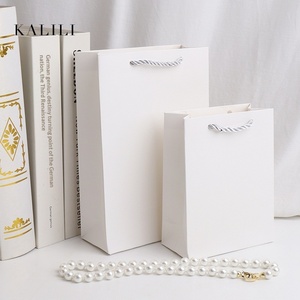 Sacs d'emballage pour bijoux, sacs cadeaux, sacs de shopping, sacs de rangement blanc pur avec cordon à trois brins, logo imprimé simple - Product Image 1