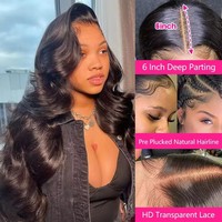 Perruque Body Wave Abordable en Cheveux Humains Vierges Bruts Brésiliens à Petits Nœuds Naturels, avec Closure en Dentelle 5*5 Transparente, pour Femmes Noires