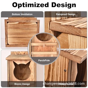 Casa de Pájaros de Madera Rectangular, Duradera, para Jardín Exterior, Comedero para Búhos, Decoración - Product Image 3