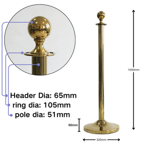 Palo di Delimitazione in Acciaio Inossidabile Dorato Resistente con <span class=keywords><strong>Base</strong></span> a Cupola e Diametro di 320mm per Spazi Interni di Lusso - Product Image 5