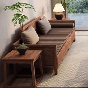Walnut Wood Solid Wood Daybed <b>Storage</b> <b>Sofa</b> <b>Bed</b> For Living Room Study Modern Minimalist Design - Product Image 4