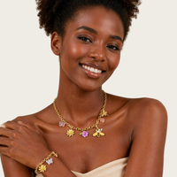 Série Insectes 2 pièces/ensemble : Collier pendentif abeille de luxe et Bracelet chaîne marguerite papillon en acier inoxydable, Bijoux de mode pour femme