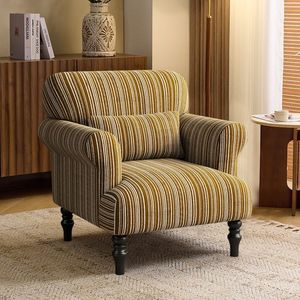 Poltrona Singola Moderna in Stile Francese Minimalista, con <span class=keywords><strong>Schienale</strong></span> <span class=keywords><strong>Alto</strong></span> a Righe, in Tessuto di Cotone e Lino, per Soggiorno, Stile Casual - Product Image 2