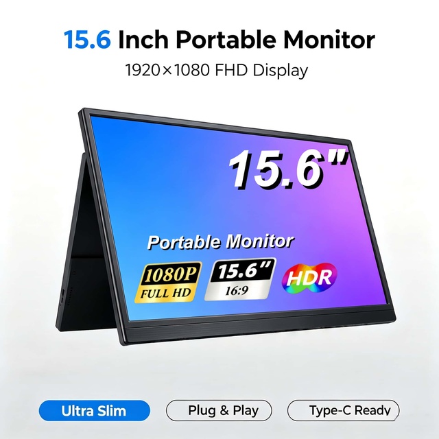 15.6 Inch Portable Monitor 1920*1080 FHD Type-C Mini HD /MI External Second Screen for Laptop Phone Switch PS4 Gaming Display