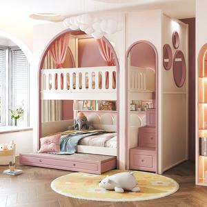 Cama litera con diseño moderno de castillo de princesa JS, tamaño completo, ecológica, con almacenamiento para dormitorio, uso escolar, para niños - Product Image 4