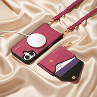 Étui de téléphone à bandoulière en cuir véritable de luxe avec fente pour cartes magnétique détachable pour iPhone