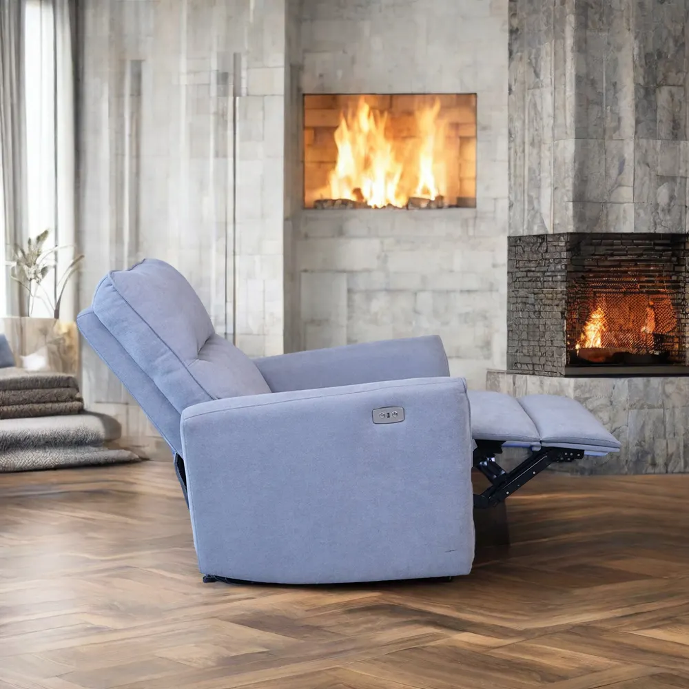 Sofá reclinável moderno de tecido de microfibra com moldura de madeira, sofá reclinável moderno para sala de estar, categoria