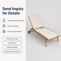 Lit de repos d'extérieur sur roulettes, avec cadre en imitation bois et assise en toile, pour piscine, jardin, terrasse, vente en gros