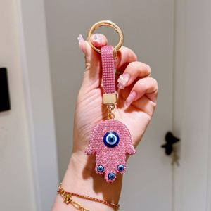Evil Eye Keychain diamond Rhinestone Lucky Blue Evil Eye Luxury Lightweight Metal Keychain Diamond Fatima Hand Blue Eye Car Key - Product Image 5