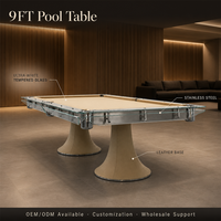 Table de billard de 9 pieds, table de billard pour salle de jeux à domicile, table de billard de luxe en verre trempé, cadre en acier inoxydable, base sur pieds modernes