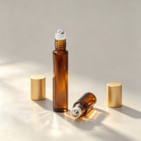Flacon roll-on rechargeable en verre ambré avec bouchon en plastique blanc et bille en acier, 2 ml, 5 ml, 10 ml, pour trousse de voyage, usage quotidien, vente au détail
