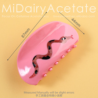 Midairy nouvelle plaque d'acide acétique épissure serpent rose acétate griffe de cheveux avec strass requin pince filles cheveux chapeaux 87mm 4274