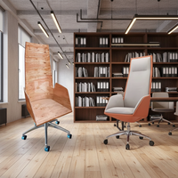 Fauteuil de Direction Moderne à Dossier Haut Pivotant pour Bureau Informatique, en Cuir et Bois Contreplaqué, Accessoires de Mobilier Réglables