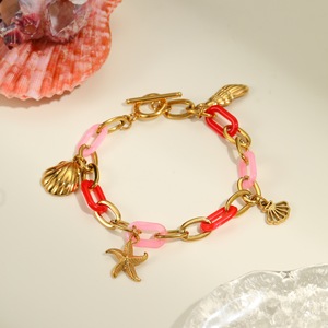 Conjunto de Collar y Pulsera de Acero Inoxidable Chapado en Oro, Estilo Marino, <span class=keywords><strong>Cadena</strong></span> de Resina con Colgante de Concha y Estrella de Mar para Mujer - Product Image 5