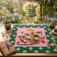 Alas Mahjong Amerika Motif Leopard & Polka Dot yang Trendi, Anti-Selip Peredam Suara Tahan Air Retro Warna-Warni Grosir