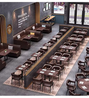 Conjunto de Asientos para Restaurante Comercial, Sofá de Cuero PU para Comedor, Mesa y Sillas con Estructura Metálica para Cafetería, Bistro, Bar