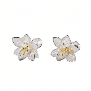 Pendientes de Flor con Baño de Oro de Dos Tonos, Aleación, Joyería de Moda para Mujer, Regalo - Product Image 1