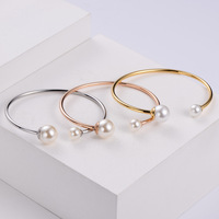 Bracelet jonc ouvert en acier inoxydable 316L plaqué or 18 carats avec perle, bijoux de mode personnalisés pour femmes