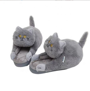 Chaussons en fourrure de chat câlins pour femmes et hommes, pantoufles d'intérieur d'hiver, chaussures de sol kawaii, chaussons en fourrure de chat - Product Image 1