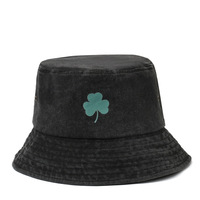 Topi Bucket Kasual Unisex Bahan Katun 100% Bernapas, Pelindung Sinar Matahari, Bordir Clover, Dapat Disesuaikan, Untuk Aktivitas Luar Ruangan Sehari-hari