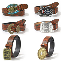 Ceinture en cuir PU QiFeng style cowboy occidental avec boucles à ardillon en alliage vintage assorties, imprimé ethnique, motif crâne et araignée pour jeans