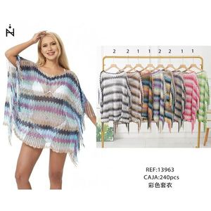 Poncho in maglia colorato con frange per copertura costume da bagno da spiaggia 13963 - Product Image 1