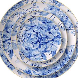 Ensemble d'assiettes en céramique hortensia européen Thème botanique Vaisselle en porcelaine osseuse pour restaurant et hôtel Banquet 4 pièces - Product Image 1