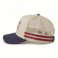 Casquette Trucker OEM en Coton Demi-Filet Personnalisée à 5 Panneaux avec Logo Tissé et Écusson Perforé – Haute Qualité pour l'Extérieur