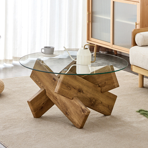 Modern Wooden Frame Glass Coffee <b>Table</b> with Tempered Glass Top Durable and Eco-Friendly for Living Room and Dining Areas - Product Image 1