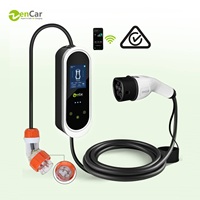 Chargeur EV certifié RCM, chargeur EV portable EVSE 32A monophasé 7kW Type 2 220V-240V avec grand écran, application WiFi, 3 broches, prise AU CEE