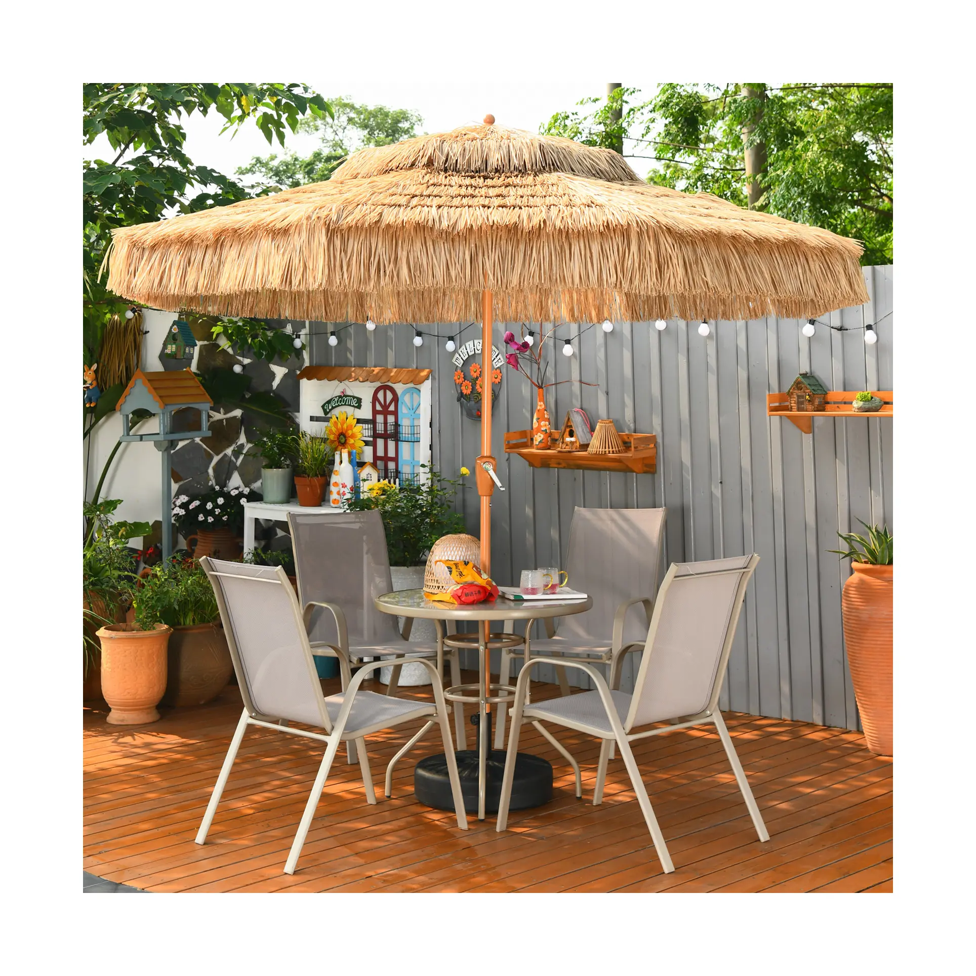 sun proof u v protection bohemian patio umbrellas thatch roof hawaii hula straw beach garden umbrellas wood color parasol