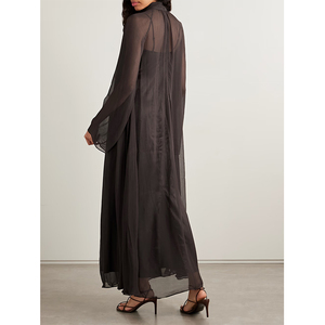 Abito Lungo <span class=keywords><strong>Marrone</strong></span> Scuro da Donna, Stile Casual Elegante con <span class=keywords><strong>Maniche</strong></span> <span class=keywords><strong>Lunghe</strong></span> e Vestibilità Comoda - Product Image 2