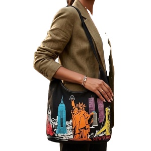 New York City Printed <b>Black</b> <b>Canvas</b> <b>Tote</b> <b>Bag</b> | Stylish Reusable Fashion Shopping Travel Outdoor Zipper Closure Long Shoulder - Product Image 1