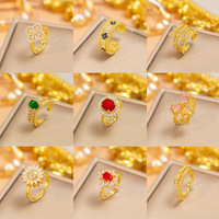 Meilleures ventes transfrontalières : Bague sophistiquée pour femme en cuivre plaqué or 18 carats avec zircon incrusté, design rétro avant-gardiste