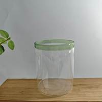 Offre Spéciale – Verre Soufflé à la Main en Borosilicate Haute Qualité avec Bord Vert, Tasse à Boire Transparente Résistante à la Chaleur pour Café, Thé, Jus