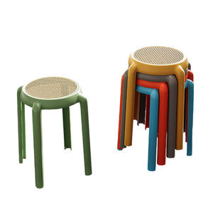 Tabouret en plastique tressé de style nordique |   Tabouret rond empilable épaissi pour table à manger, restaurant commercial - Product Image 5