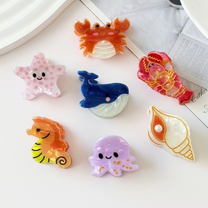 Mini pinces à cheveux en acrylique animaux marins mignons pour femmes, usage quotidien : poulpe, baleine, dauphin, étoile de mer, <span class=keywords><strong>crabe</strong></span>, trompette de plage – Accessoires capillaires - Product Image 1