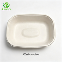 SUMKOKA Contenant rectangulaire jetable en bagasse de canne à sucre 500 ml, biodégradable, micro-ondable, boîte à lunch pour la restauration