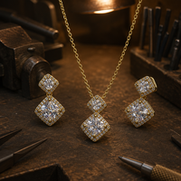 Ensemble collier et boucles d'oreilles pendantes en zircon avec halo de diamants |   Bijoux en cuivre classiques en 2 pièces