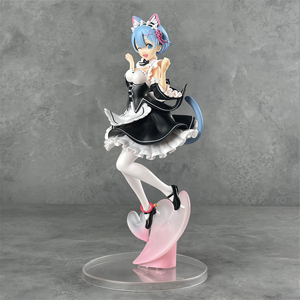 Figurine PVC Anime Fille Rem avec Oreilles <span class=keywords><strong>de</strong></span> Chat, Personnage <span class=keywords><strong>de</strong></span> Soubrette aux Cheveux Bleus Mignons, Base en Forme <span class=keywords><strong>de</strong></span> Cœur, Modèle <span class=keywords><strong>de</strong></span> Collection Non Officiel Fait par les Fans - Product Image 2