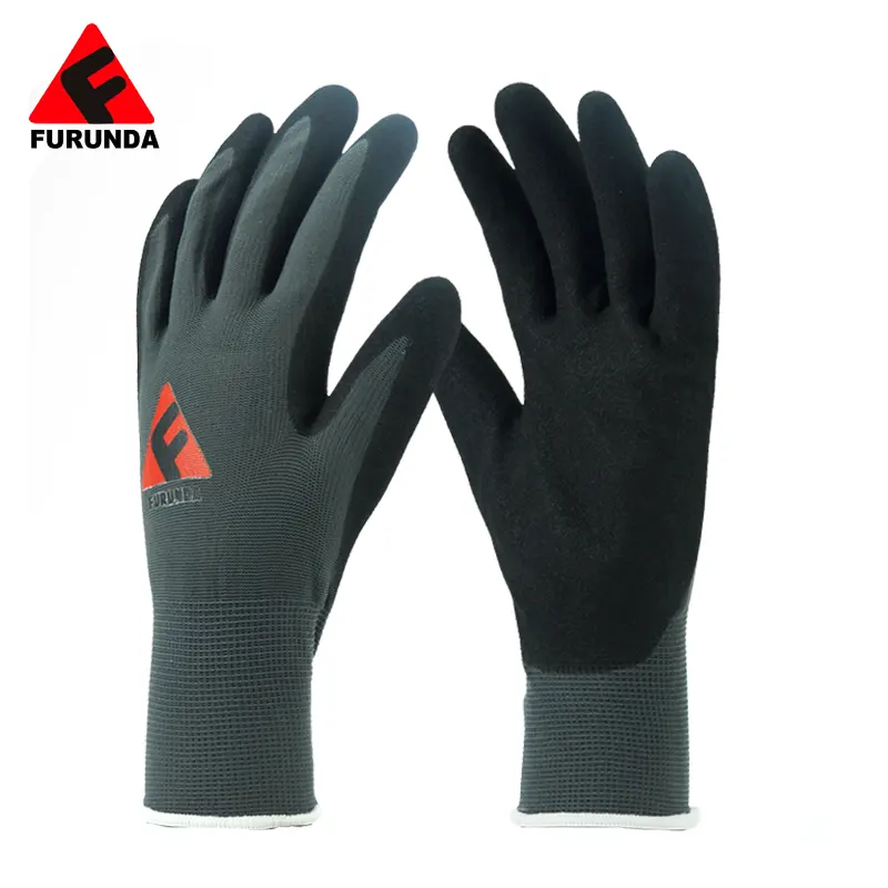 Günstigste beschichtete Handschuhe Latex-Arbeits handschuhe Latex-Crinkle-Handschuhe mit Palmen beschichtung