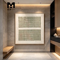 Décoration murale Homedecor, toile peinte à la main, panneau mural, texture minimaliste 3D à rayures vertes, peinture acrylique faite à la main Wabi Sabi, encadrée