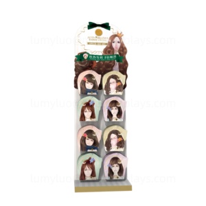 Custom Wooden <b>Display</b> Rack Floor Stand with <b>Hooks</b> Hair Care Hanging Products <b>Display</b> for Hair Sheet Mask Salon Retail - Product Image 4