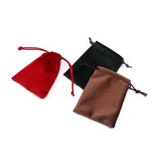 उपहार पैकेज के लिए साटन अस्तर के साथ डबल मखमली आभूषण बैग, दो परत वाले नरम मखमली कपड़े का ड्रॉस्ट्रिंग बैग