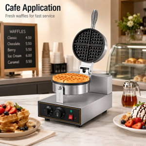 Compact Countertop Electric Waffle Machine 1.25kW Professional Round Waffle Baker Stainless Steel for Cafe and Food Truck - Product Image 4