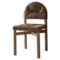 Chaise de salle à manger Grace Modern Nordic Retro en bois massif avec dossier tissé en herbe à l'eau Meubles de maison en PU pour le salon de loisirs