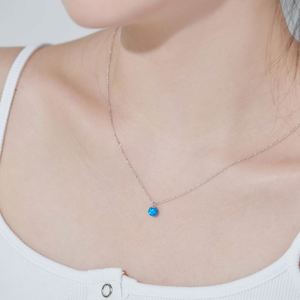 Dylam No Moq in Stock Dainty Sterling Silver Jewelry 5A Cubic Zirconia Circle Diamond Gemstone Synthetic <b>Opal</b> Pendant <b>Necklace</b> - Product Image 5